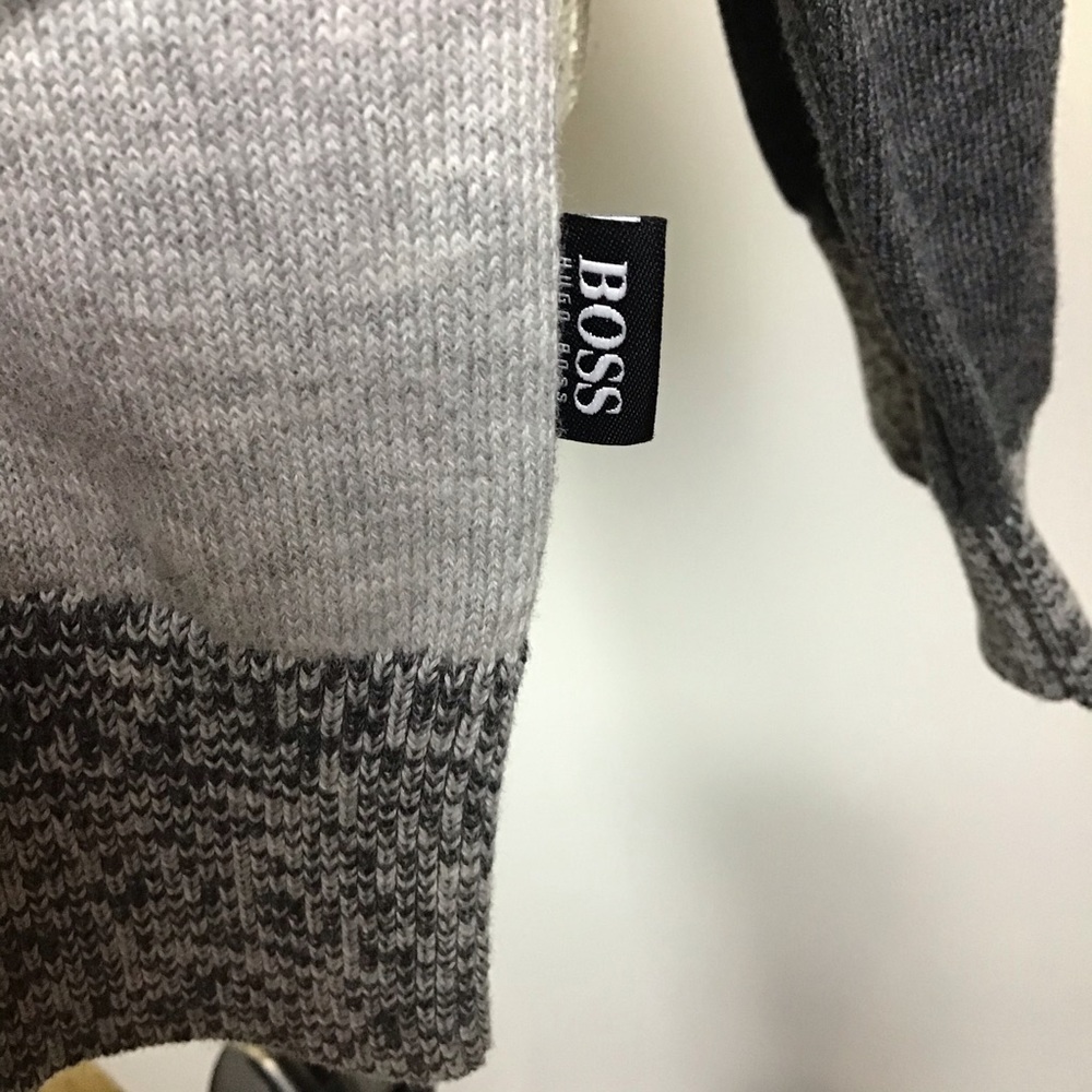 Hugo Boss‎ Gray 3 Tone Cotton V-Neck Sweater Sz. L NWT - Picture 4 of 10